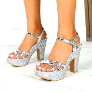 Womens Open Toe Glitter Platform Sandals Thick Sole High Heel Sz.5.5 Waterproof